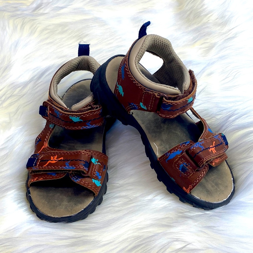 •carter’s• Boy’s Brown Double-Strap Multi-coloured Dinosaur Sandals